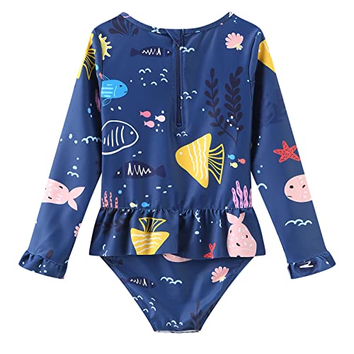 Image of Baby and Toddler Girls One Piece Rash Guard Swimsuits for Girls Long Sleeve Swim Shirts with Sun Protection