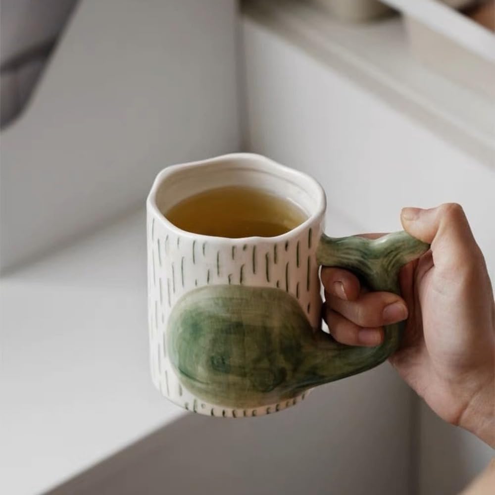 Keramiktasse mit niedlichem Walmotiv, handbemalt, Unterglasur, für Paare, personalisierbar, für Frühstück, Haferflocken, Milch, Wasserbecher