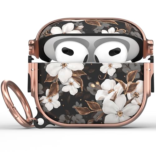 Image of Maxjoy for AirPods 3 Case with Lock, Flower AirPod 3 Case Lock Protective Hard AirPod 3rd Generation Cover for Women Men with Keychain for AirPods 3rd Generation Cover 2021,White