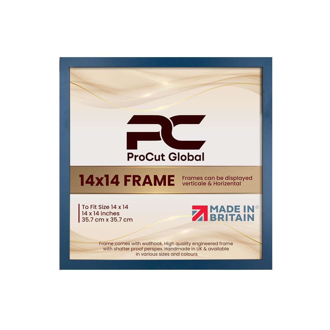 Procut Global 14X14 Navy Blue Picture Frames - Modern Wooden Photo Frame with Shatterproof Perspex for Wall or Tabletop - Perfect for Posters, Certificates, Prints - Sizes & Colors Available