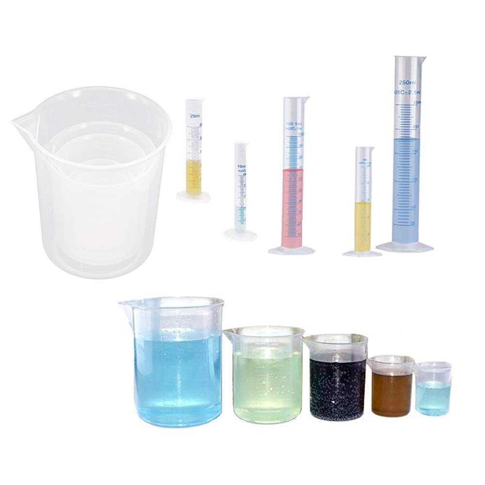 10 Pack Plastic Graduated Cylinkers Beakers Set,Clear Measuring Cylinker 5 Sizes-10ml,25ml,50ml,100ml,250ml and Measuring Beaker 5 Sizes-50ml,100ml,250ml,500ml,1000ml for Lab: Industrial & Scientific
