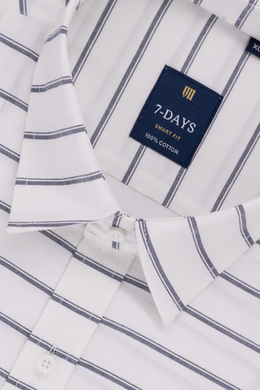 Image of 7-DAYS Men's Premium Striped Shirt - 100% Cotton, Tailored Fit (Between Slim & Regular), Full Sleeve, with Pocket - Smart Office & Casual Look