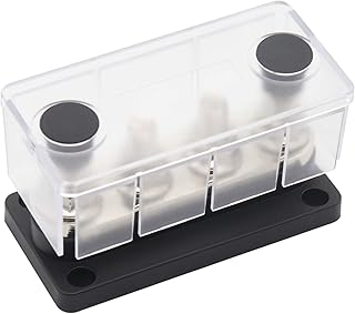 mewmewcat Caixa De Barramento,Bloco de distribuição de energia 300A Barramento 4 x 3/8 48V DC Caixa de barramento com tampa transparente