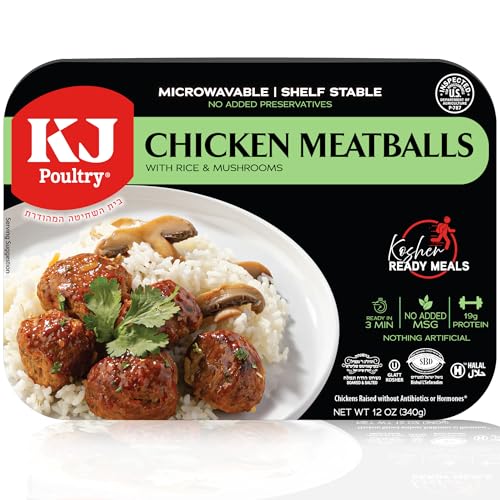 KJ Poultry Kosher Ready Meals - Chicken Meat Balls & Mushrooms, MRE Meat Meals Ready to Eat, Halal, (1 Pack...