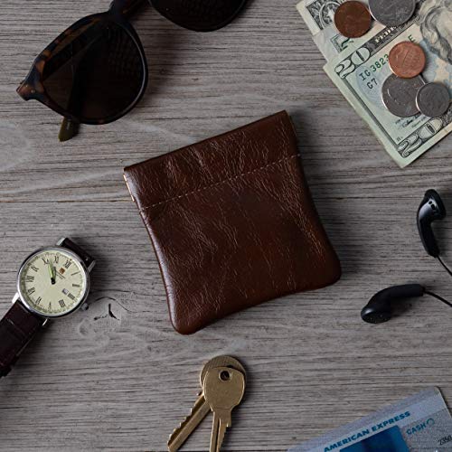 Image of Nabob Leather Genuine Leather Squeeze Coin Purse, Coin Pouch Made IN U.S.A. Change Holder For Men /Woman Size 3.5 X 3.5 (Chestnut)