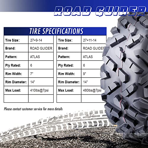 Roadguider 10319/10320 Full Set Atv Utv Tires 27X9-14 27X9X14 Front & 27X11-14 27X11X14 Rear 6Pr All Terrain thumb #2