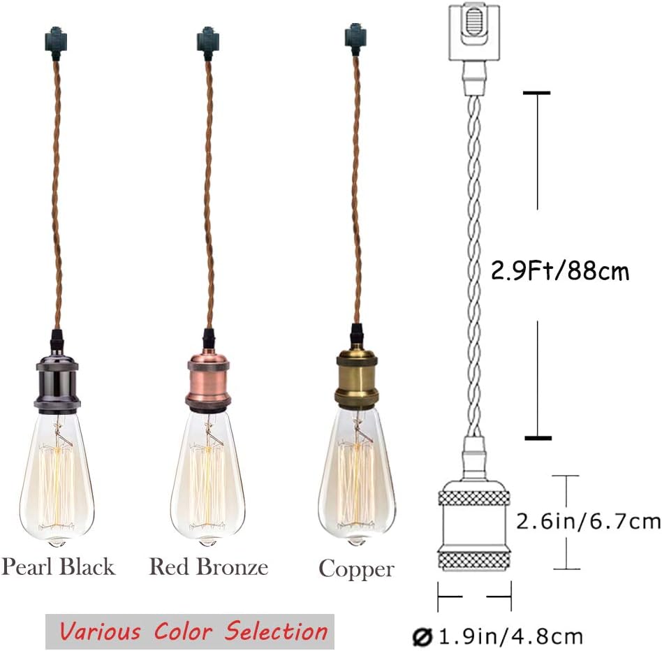 ANYE 2.9 ft Brown Weave Rope Wire 3-Lights H-Type Track Pendant Light Pearl Black Base Light Fixtures Retro Vintage Style Ceiling Light for Loft Corridor Dining Room Dorm Bulb and Track Not Included