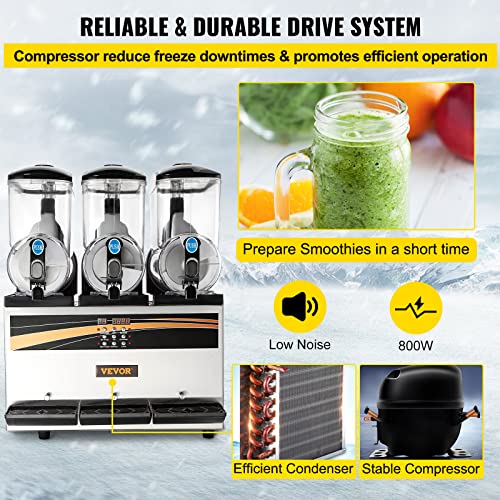VEVOR Kommerzielle Slusheis Maschine, 3 x 15 L Slusheis Maschine 800 W 220 V Slusheis Eismaschine, Slushgerät 63 x 45 x 80 cm Slushy Maker Maschine, 2 Modi Intelligentes LED-Bedienfeld Slushy Maker – Bild 7