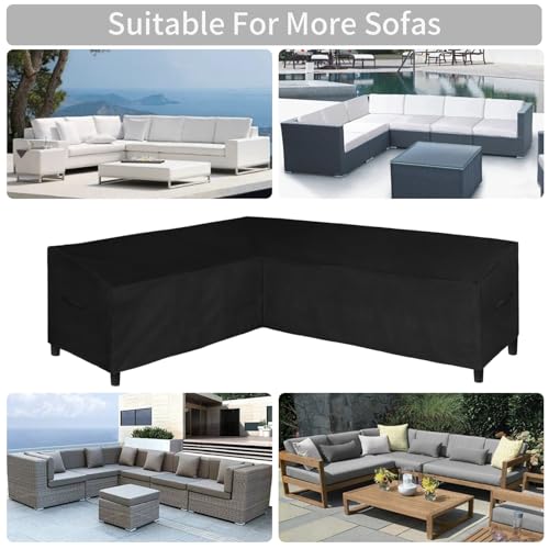 Image of Easy-Going 600D Patio L-Shaped Sectional Sofa Cover, 85 inchX110 inch Waterproof Heavy Duty Outdoor Garden Furniture Cover (Left Facing, Black)