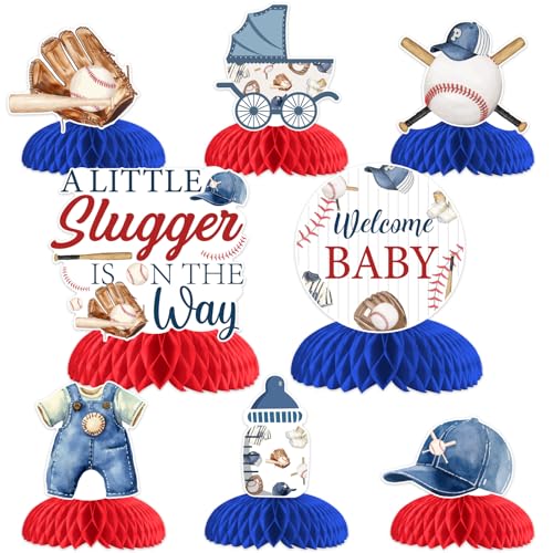 Décoration de table de baseball en nid d'abeille « A Little Slugger is On the Way » - Lot de 8