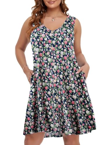 Image of BELAROI Summer Dresses for Women Beach Tshirt Sundress V Neck Casual Swing Tank Dress Swimsuit Cover Ups Pockets