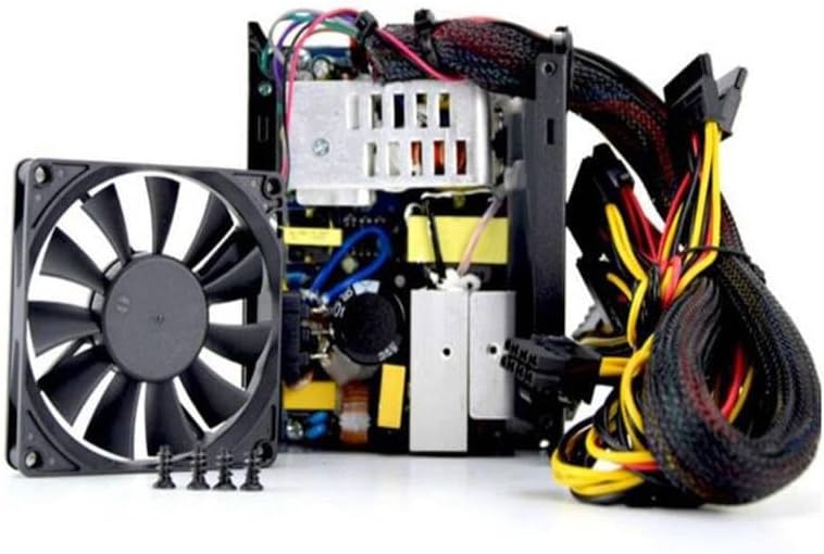 Vnitřní view of Generic SFX-500W Power Supply showing fan and components