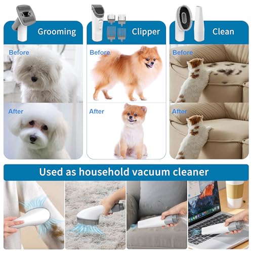 binROC Dog Grooming Kit, Pet Grooming Vacuum 99% Pet Hair with Dog Clipper, Pet Grooming Shedding Brush, Cleaning Tool in 1 with Dust Cup & 4 Combs Dog Hair Vacuum for Dogs Cats Low Noise Home Clean