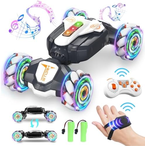 Gesture Sensing RC Stunt Car with Music Lights, 2.4Ghz 4WD Drift Off Road Gravity Watch Sensor High Speed Double Sided 360° Rotating Twist Car
