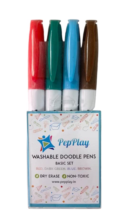 PepPlay Fine Tip DIY Marker Pens to Paint - Dry Erase for WhiteBoard, Glass Painting, Craftwork, Doodle Sheets, Ceramic, Kids - Basic Set of 4 | Red, Dark Green, Blue, Brown (B08YQWS8RL) Amazon Price History, Amazon Price Tracker