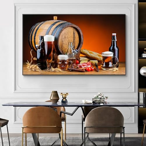 Impresiones en lienzo, pintura de botella de vino, uvas, barril de madera, lienzo, póster, impresión, arte de pared nórdico, decoración del hogar (50 x 70 cm/sin marco)