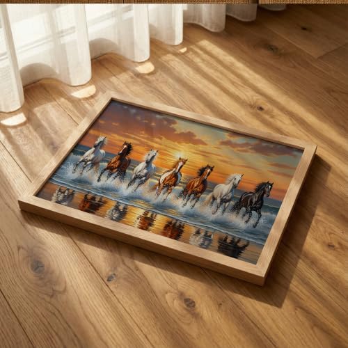 Image of Suneree 7 Horse Vastu Wall Painting (Landscape Collection) (Natural, Design 10, 10x13 Inch)