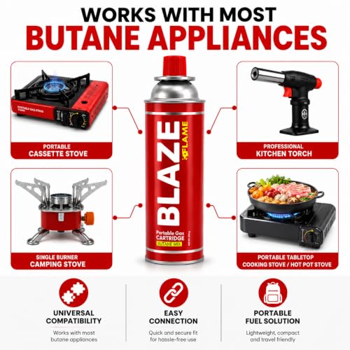 Image of 225g Butane Gas Canister, Pack of 2 - Camping Stove Fuel | Fits cassette stoves, portable camping stoves and culinary blow torches. Self-sealing bayonet valve, clean burning.