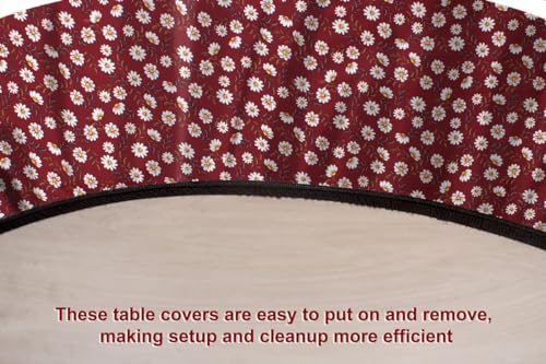 Image of The Furnishing Tree Round Elastic Fitted Dining Table Cover WxL 54x54 Inches Floral Pattern Red White