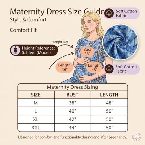 Image of Zero Clothing Feeding Dress for New Moms Casual Loungewear Ankle Length | Cotton Maternity Nighty | Zipless Feeding Dresses for Women | Pregnancy & Nursing Wear