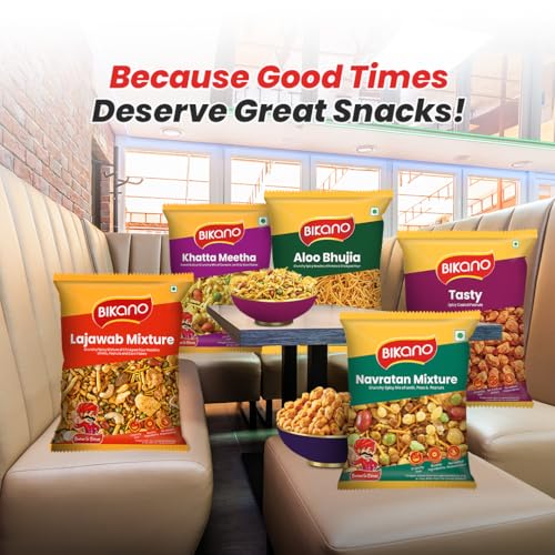 Image of Bikano Namkeen Combi Pack - 5-in-1 Indian Snack Combo | Includes Navratan Mixture, Tasty, Khatta Meetha, Lajawab Mixture & Aloo Bhujia | Ready-to-Eat | 340g (Pack of 2)