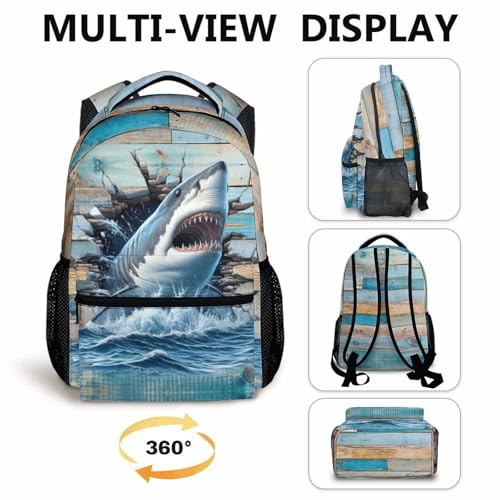 Kids Backpack, Shark Backpacks for Kids 3-8, Shark Theme Gift, Cute 17 Inch Bookbags for Boys Girls, Leisure Bookbag for School Travel Camping Outdoor4