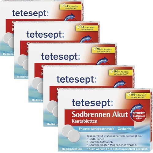 tetesept žgaravica akutne tablete za žvakanje - 100 kom (5 x 20) - brzodjelujuće tablete protiv žgaravice i kiselog podrigivanja - bez šećera, okus svježe mente