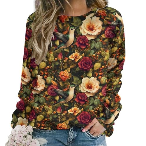 Sweat-shirt graphique femme anti-irritation confortable à col rond floral