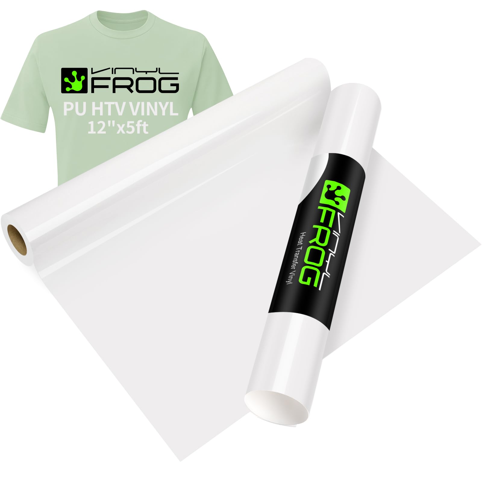 VINYL FROG White Heat Transfer Vinyl Roll 12" x5ft Matte HTV Vinyl