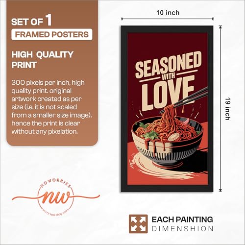 Image of NoWorries Wall art framed painting food posters for cafe decor (Synthetic wood frame) inch300 GSM premium art HD prints inch Wall painting for Home & Kitchen Decor (Pattern illustration)( Set of 1, Framed Painting) (BLACK, ART-10, 10X19INCHES)