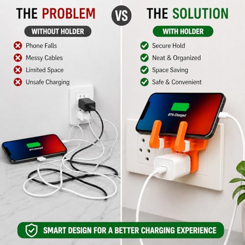 Image of Leo Universal Mobile Holder & Wall Socket Charging Stand | Anti-Slip ABS Mobile Stand for Smartphones & Tablets | Portable Multi Phone Holder for Home, Office & Travel