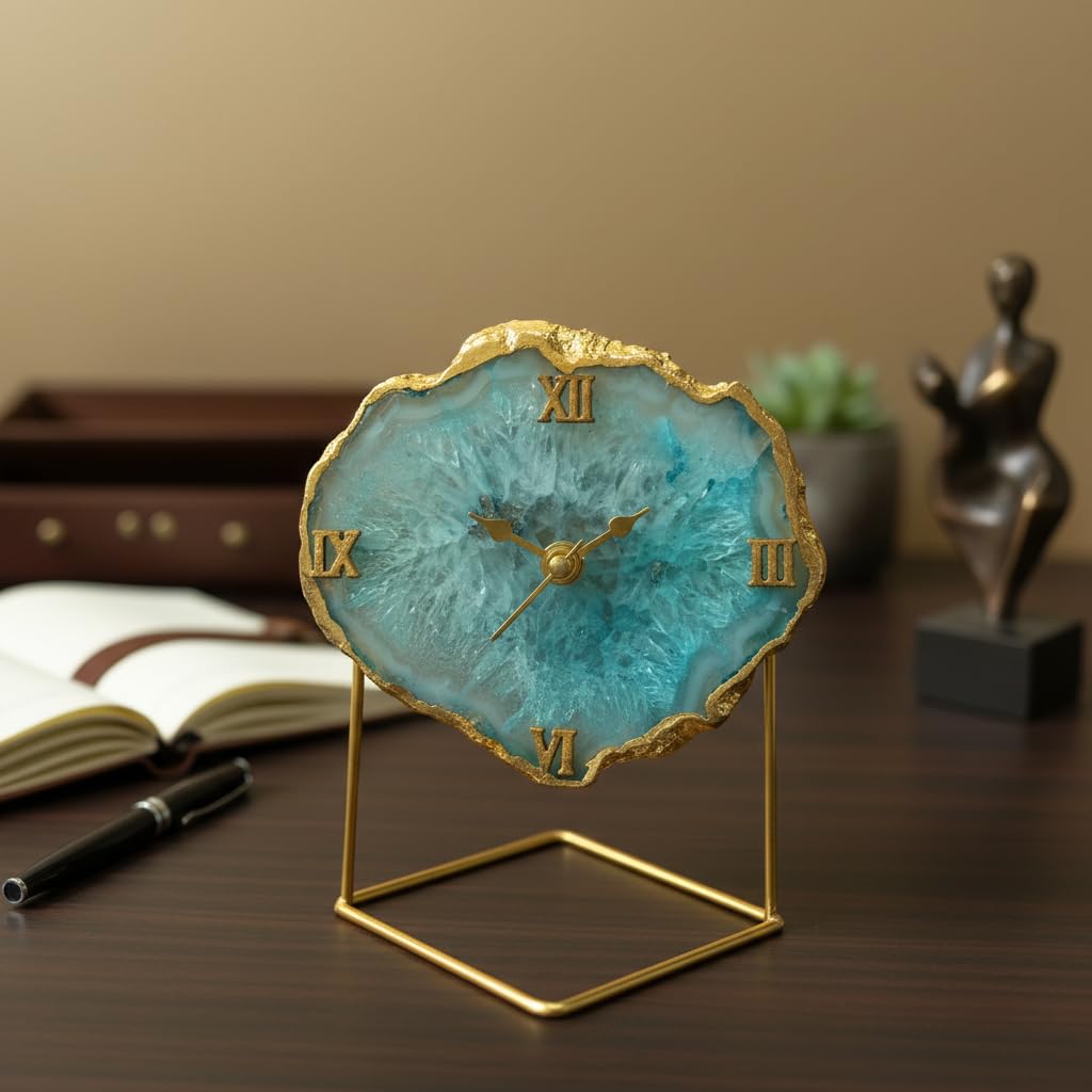Crystal Agate Table Clock - Elegant Home Decor -10