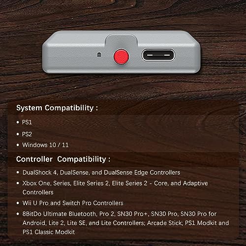 8Bitdo Retro Wireless Adapter Receiver for PS1 PS2 / Windows 10/11, Compatible With PS5/PS4, Xbox Series, Xbox One Bluetooth and Switch Pro Controllers by AKNES - Image 2