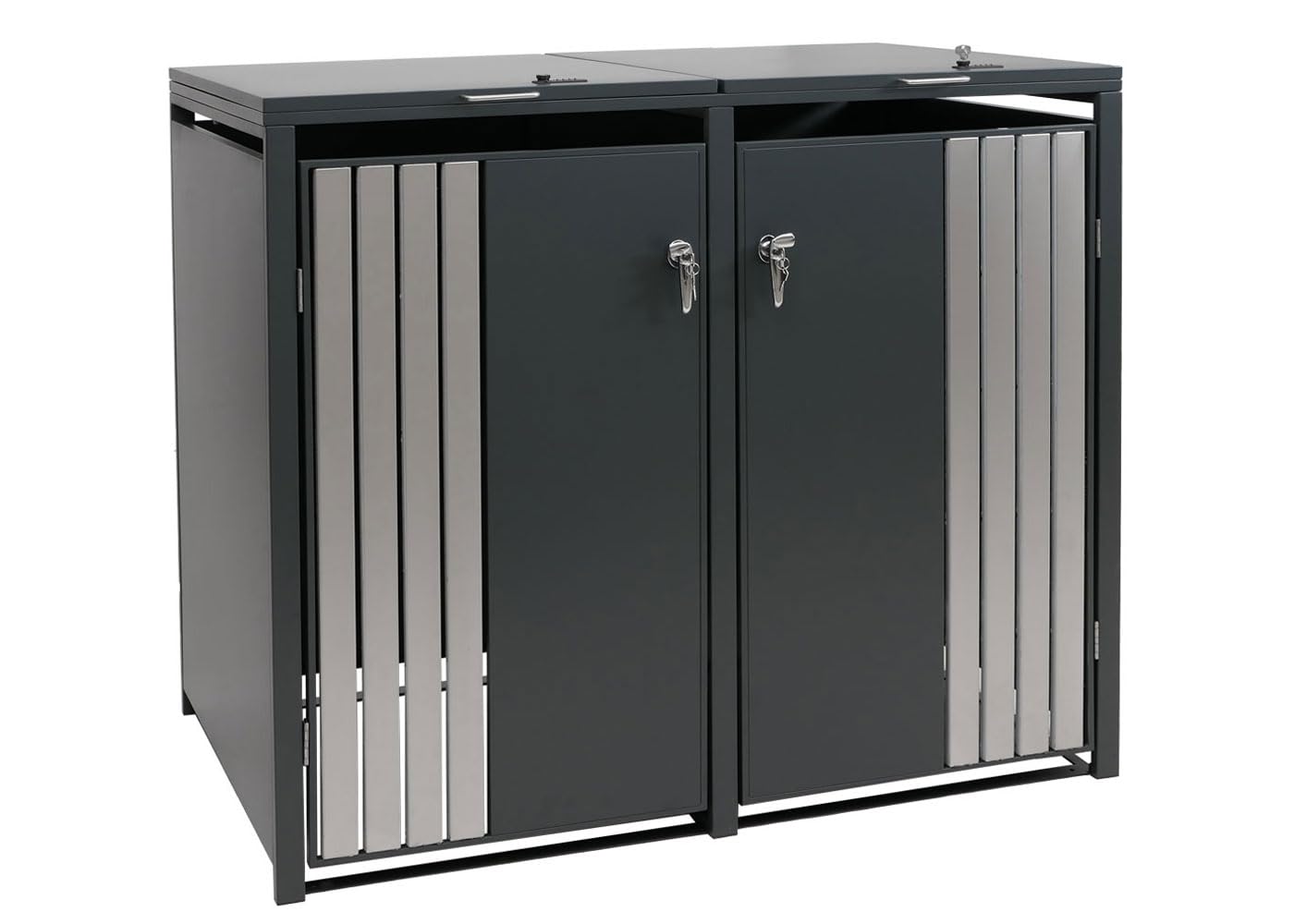 Mendler 2er-Mülltonnenverkleidung HWC-O67- anthrazit Edelstahl | Mülltonnenbox, mit Deckel, Metall, 122x132x84cm, 53kg