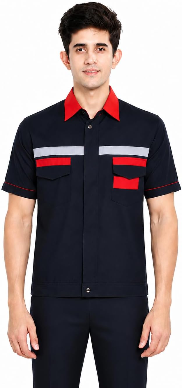 FABUNIFORMS Men Multipurpose Support Staff Uniform Shirt | Industrial Mechanic Technician Workwear | Waiter, Catering, Hotel โ Hospitality Staff Uniform | (Dark Blue)