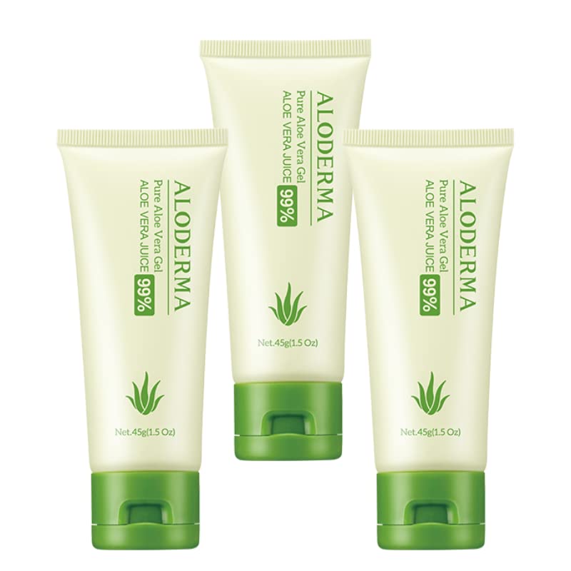 Aloderma 99% Organic Aloe Vera Gel, Bottled within 12 Hours of Harvest (45g, 1.5 oz), 3 Pack, No Sticky Residue - No Powder Concentrates or Water Added - Eco-Friendly