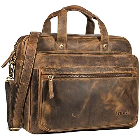 STILORD 'Walt' Vintage Aktentasche Leder Herren Damen Lehrertasche XL groß Büro Business Umhängetasche für 15,6 Zoll Laptop Echt Leder, Farbe:mittel - braun Cover