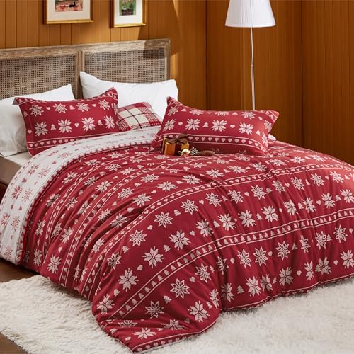 Image of Bedsure Christmas Comforter Set Queen - Christmas Bed Set with Snowflakes, Soft Bedding for Holiday, 3 Pieces, 1 Soft Snowflake Printed Comforter and 2 Pillow Shams