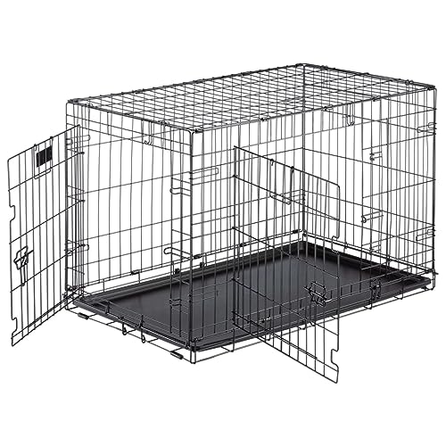 Ferplast Zusammenklappbares Hundekäfig DOG-INN 90. Faltbox für Hundewelpen, Metallgitter-Transportbox, inklusive Trennwand, zwei Türen mit Sicherheitsverschluss, 92,7 x 58,1 x h 62,5 cm Schwarz