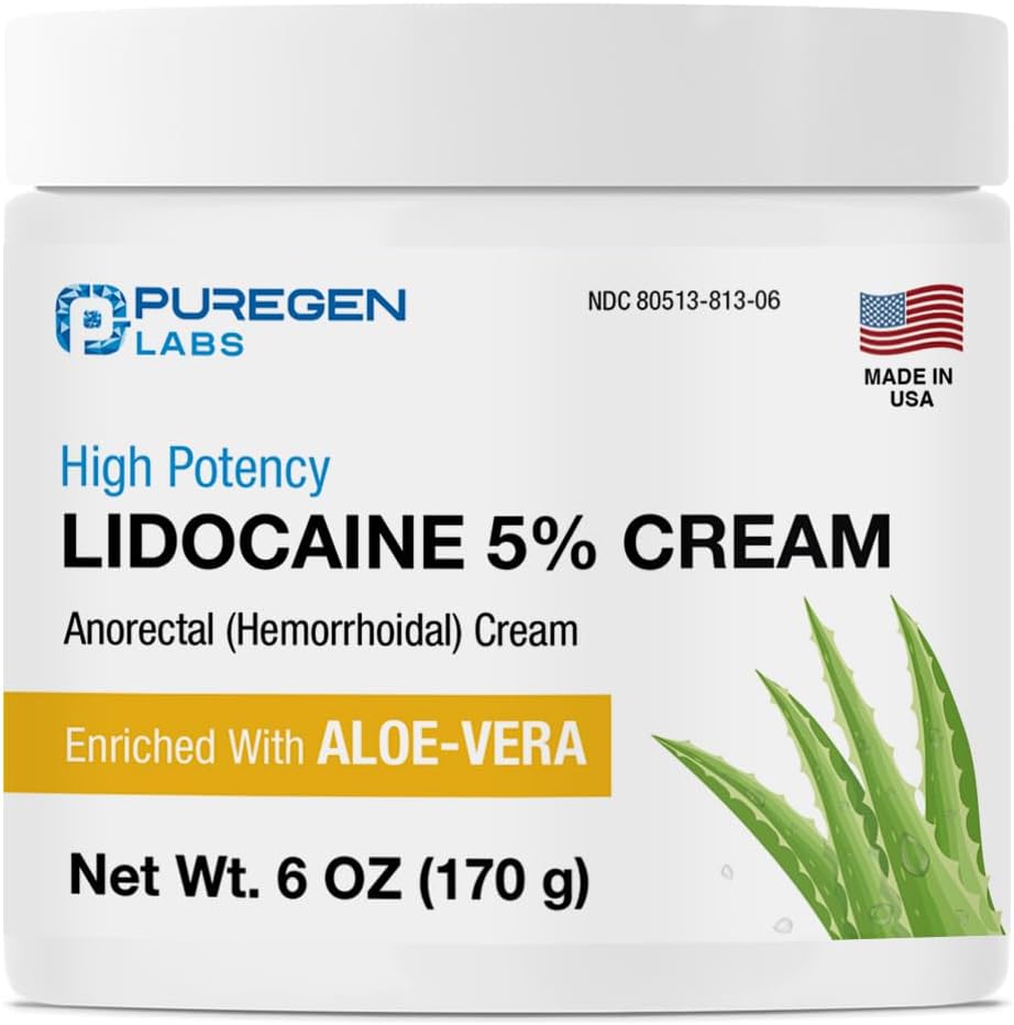 Puregen Labs 5% Lidocaine Numbing Cream – Maximum Strength