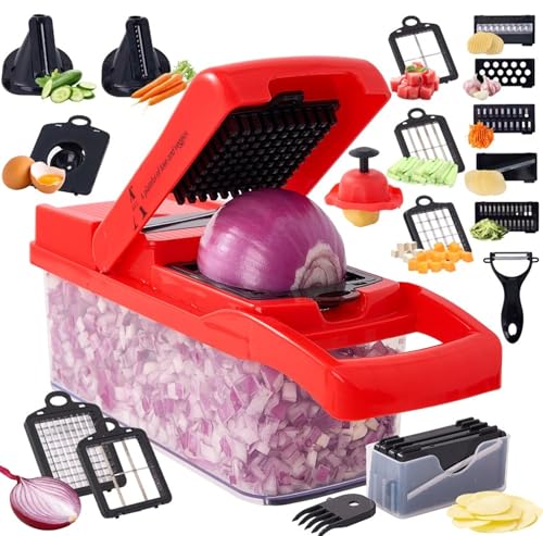 The Versatile RED (Pro) 26 en 1: cortador de verduras, picador de verduras y verduras, picador de cebolla, cortador de mandolina, triturador de verduras, utensilios de cocina, regalos de cocina,