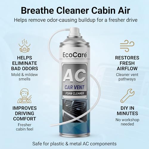 Image of EcoCare Car AC Vent & Duct Cleaner | 500ML Foam Cleaning Spray for Car Air Conditioner | Freshens & Cleans Dust Build-Up | Fast No-Rinse Formula | Automotive HVAC Refresher (500ML)