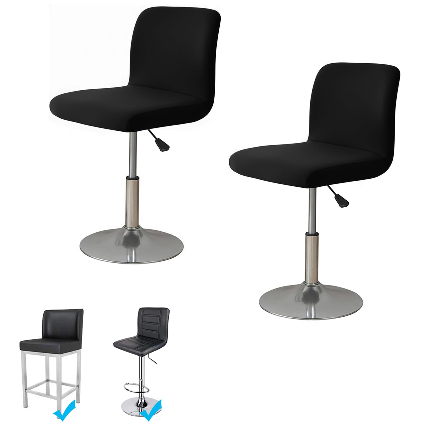 WOMACO Bar Stool Cover with Back Printed Dining Room Square Swivel Barstool Chair Seat Cushion Slipcover for Counter Height Mid Low Back Chair Protector (2, Black)