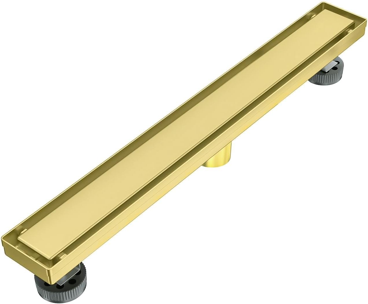 Linear Shower Drain 36 Inch Brushed Gold, Stainless Steel Rectangle Bathroom Floor Drain Tile Insert with Reversible Cover, Hair Catcher, Adjustable Feet Brushed Gold 36 IN