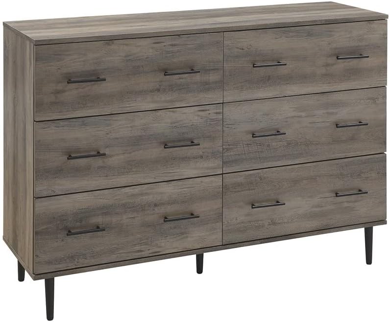 Walker Edison Mila Modern 6 Drawer Storage Buffet, 52 Inch, Grey Wash