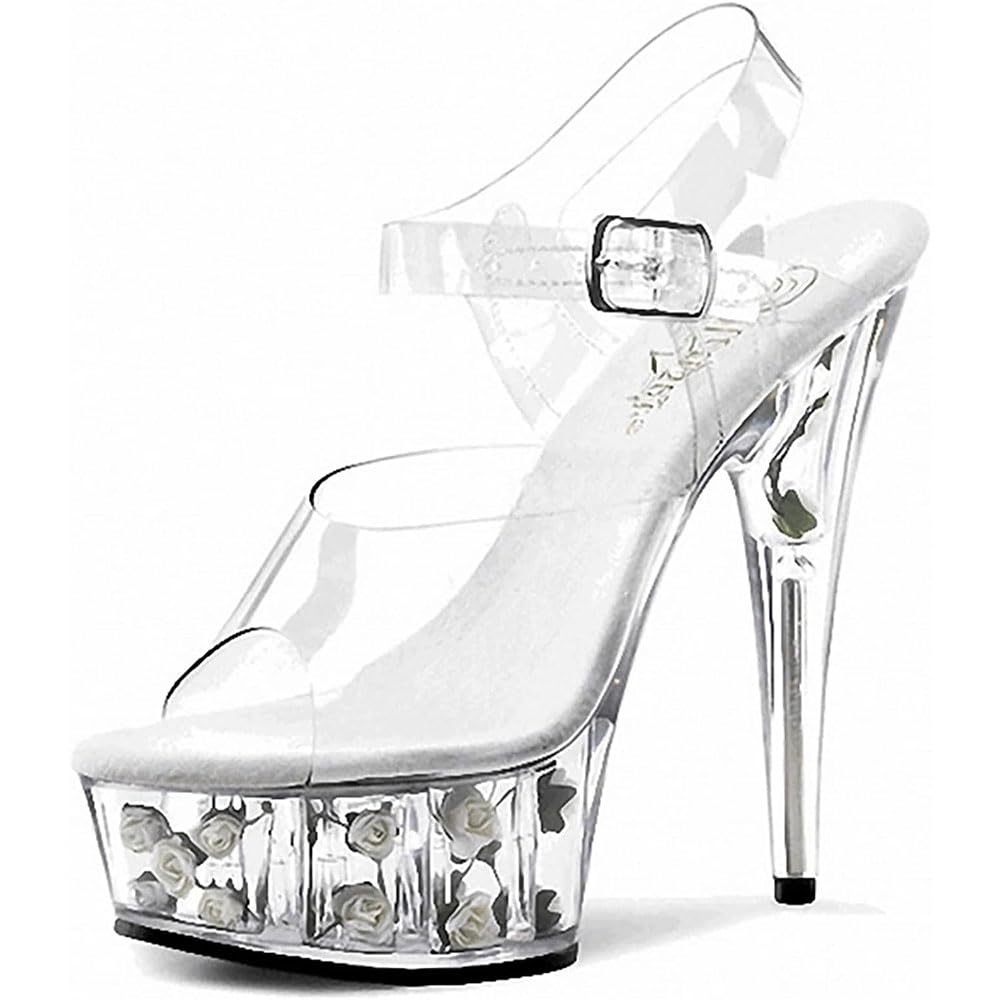 Hyfzxwx Women's C Transparent Open Toe Sandals For Pumps, Stiletto High Heels, Sexy Stripper Performance Pole Dance Shoes Wedding Prom Shoes, Plus Size /C/39Eu