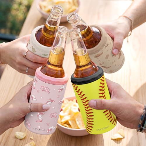Image of Softball Can Cooler 12oz - Travel Mug Cups - Stainless Steel Insulated for Men Women Players - Tumbler Cans Koozie, Sport Gift for Fan Coach Lovers