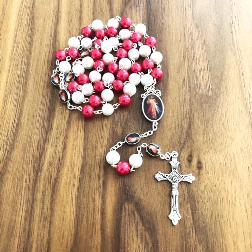 Catholic Town Rosary Necklace Divine Mercy centerpiece & Cross Crucifix (ROSGPDM-WR)2