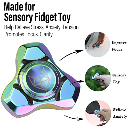 Image of FREELOVE Premium Metal Fidget Spinner for Adults, Stainless Steel Heavy Silent Spinner with Precision Bearing, Small Office Desk Toy & EDC for Stress Relief Focus ADHD, Rainbow