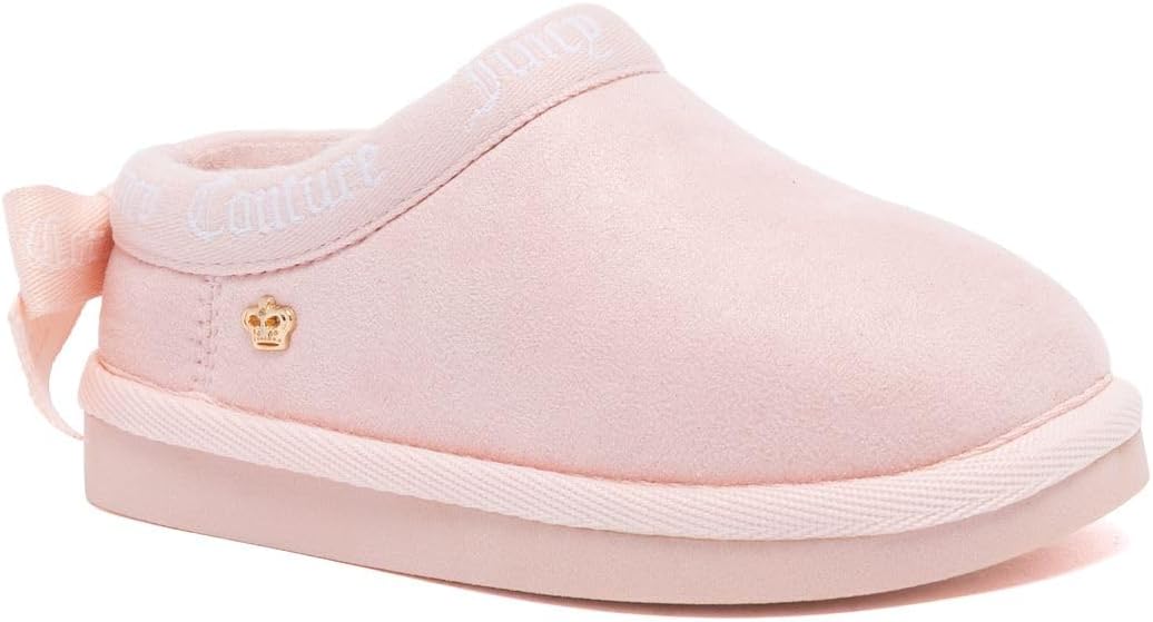 Juicy Couture Girls Platform Slippers – Cozy Faux Fur Lined Slip-On House Shoes for Little Kids and Big Kids with Logo Strap and Back Bow